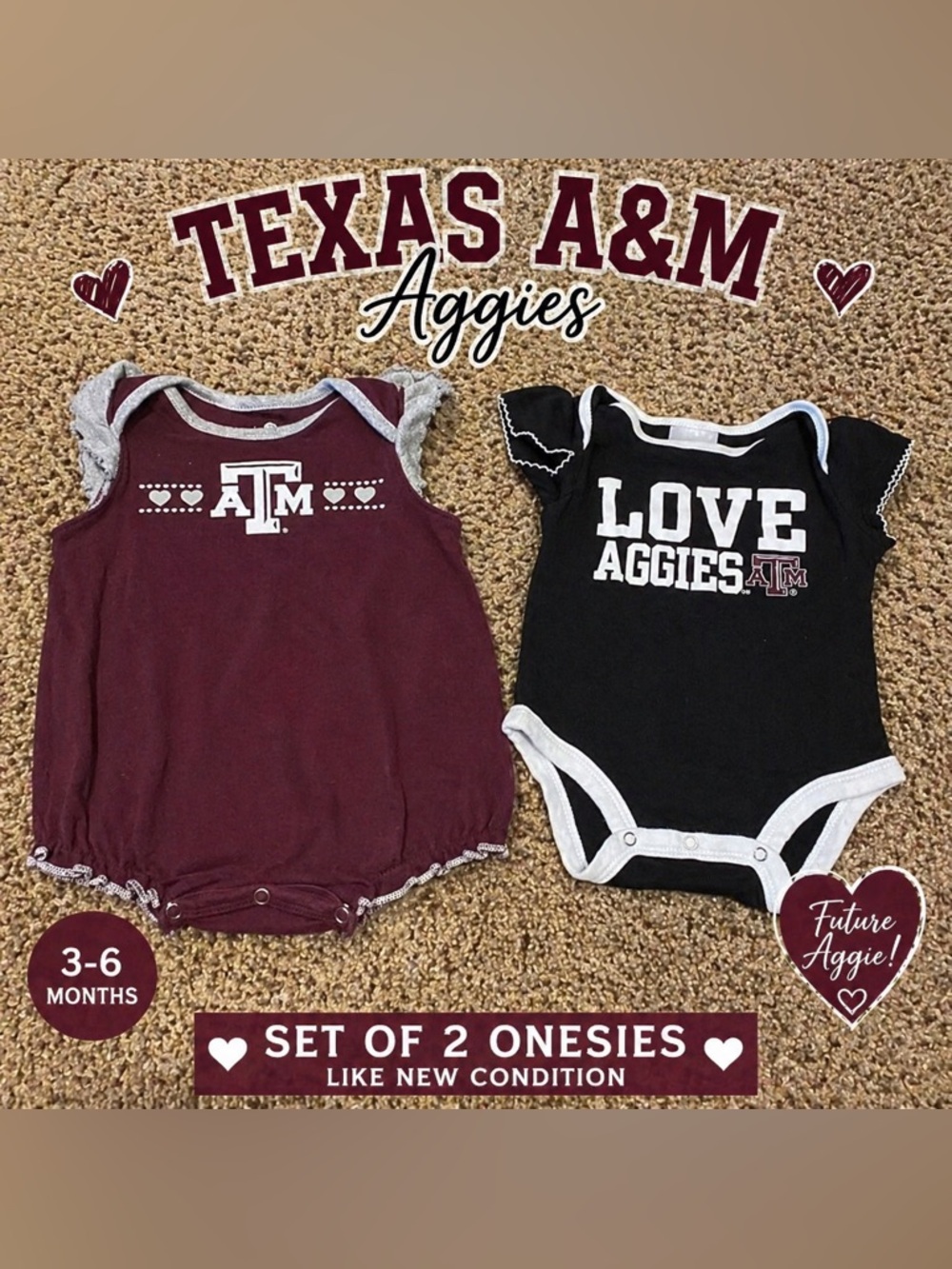 Texas A&M Aggies Baby Girl Onesie Set 3-6M | 2 Piece Bundle